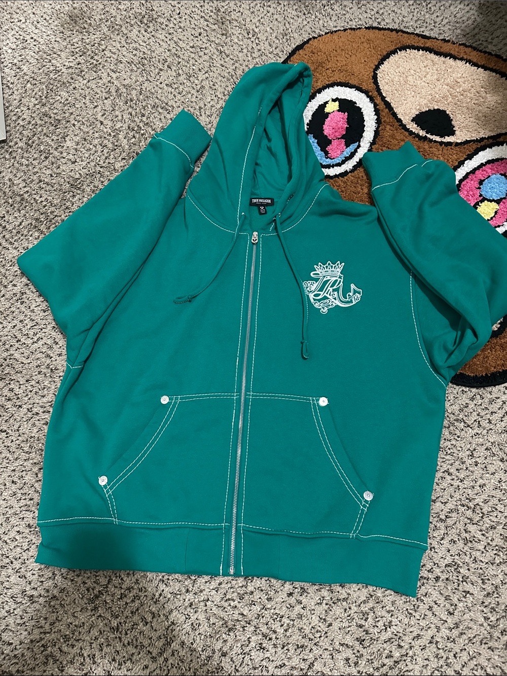 True Religion Teal Zip Hoodie Jumpsuit XL